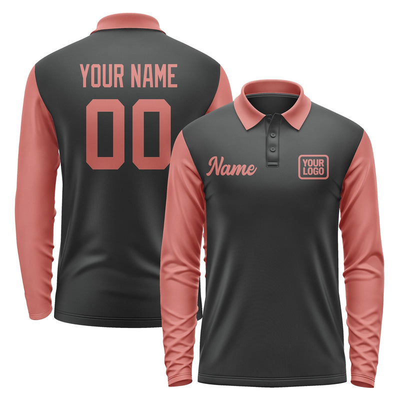 Custom Black Copper Rose Long Sleeve Polo Shirt Pl172929B129