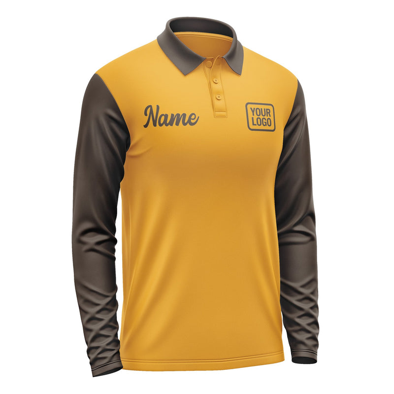 Custom Yellow Brown Long Sleeve Polo Shirt Pl190101B101