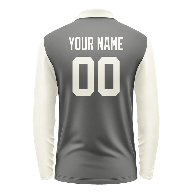 Custom Dark Grey Cream Long Sleeve Polo Shirt Pl200303B103