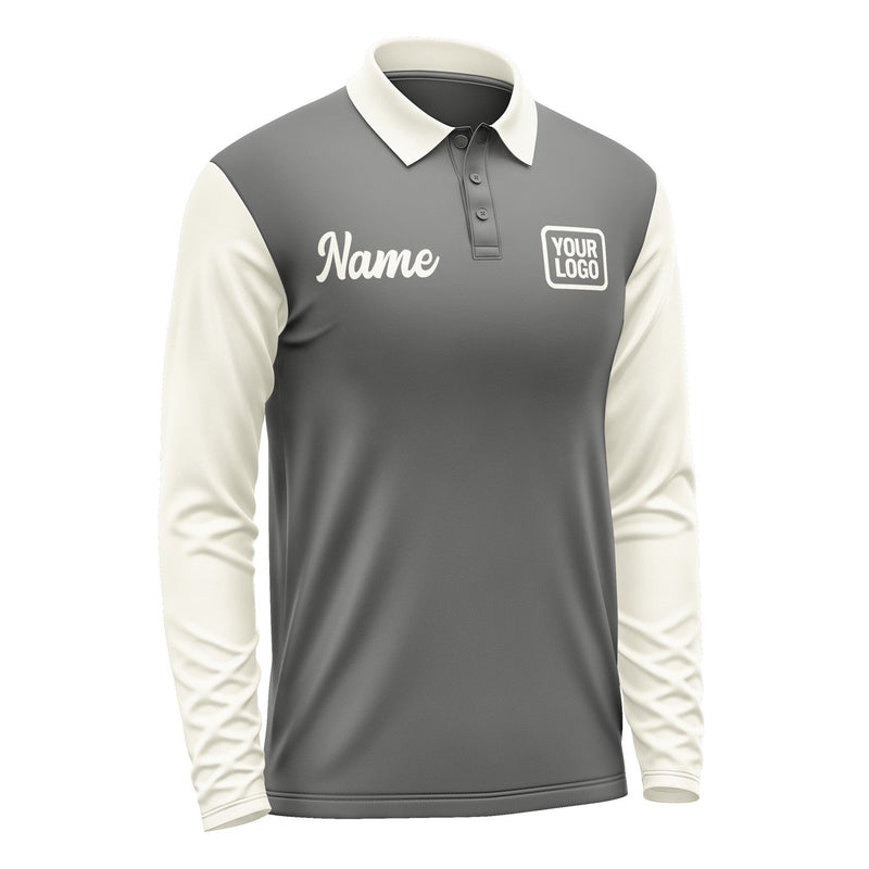 Custom Dark Grey Cream Long Sleeve Polo Shirt Pl200303B103