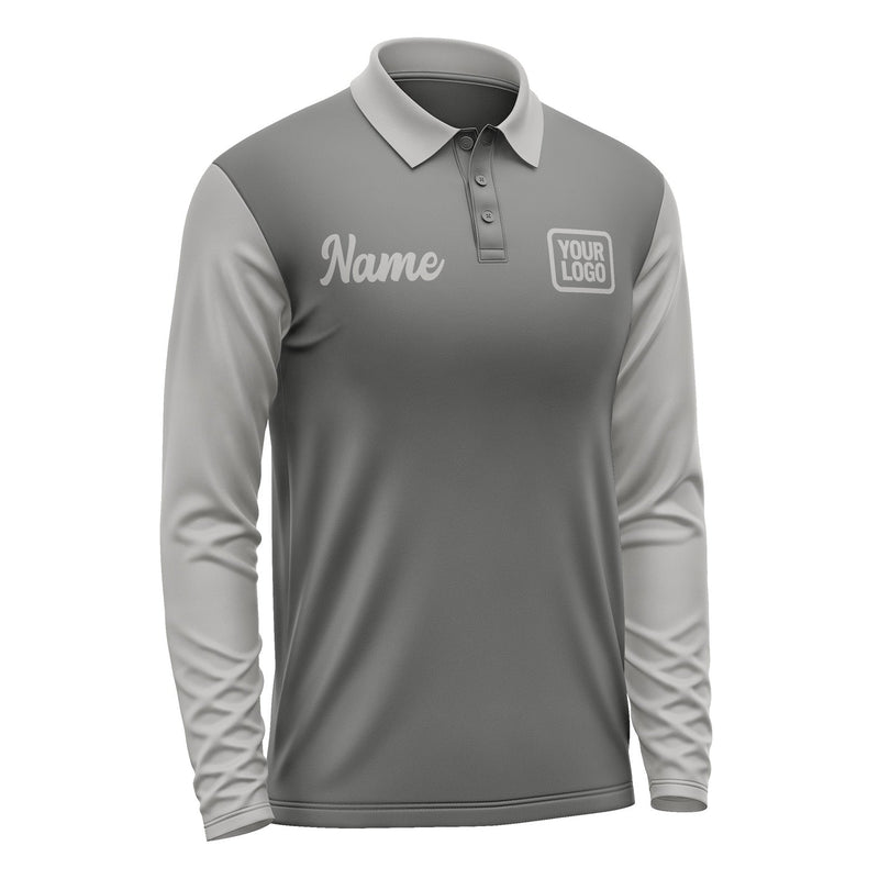 Custom Dark Grey Gray Long Sleeve Polo Shirt Pl200404B104