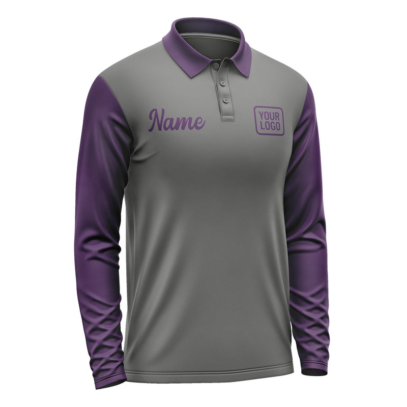 Custom Dark Grey Purple Long Sleeve Polo Shirt Pl200707B107