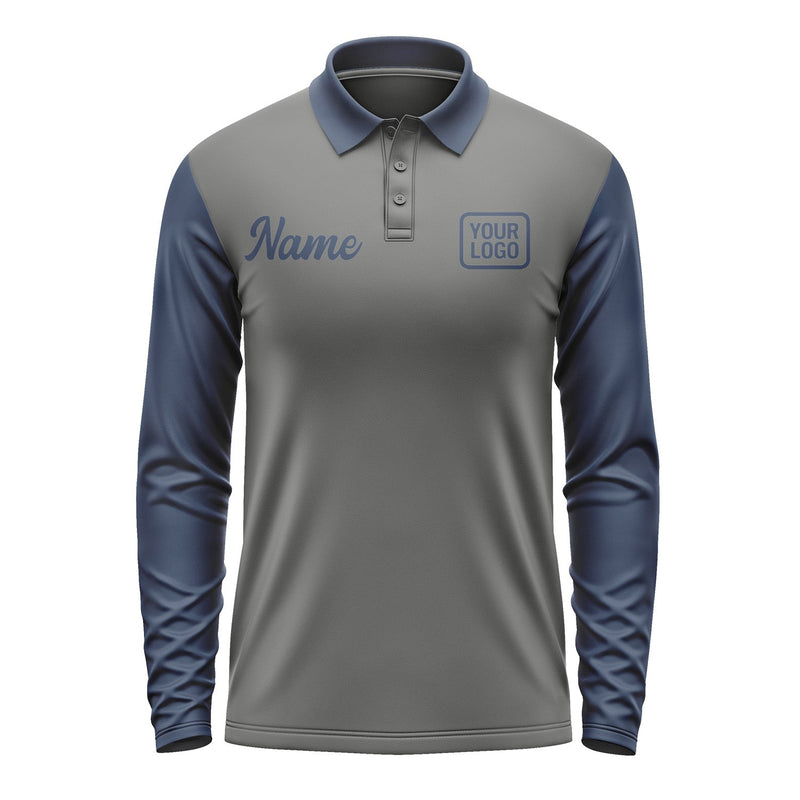 Custom Dark Grey Blue Long Sleeve Polo Shirt Pl201010B110