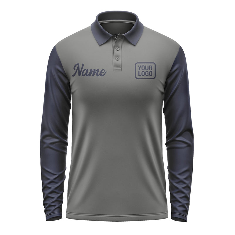 Custom Dark Grey Navy Long Sleeve Polo Shirt Pl201111B111
