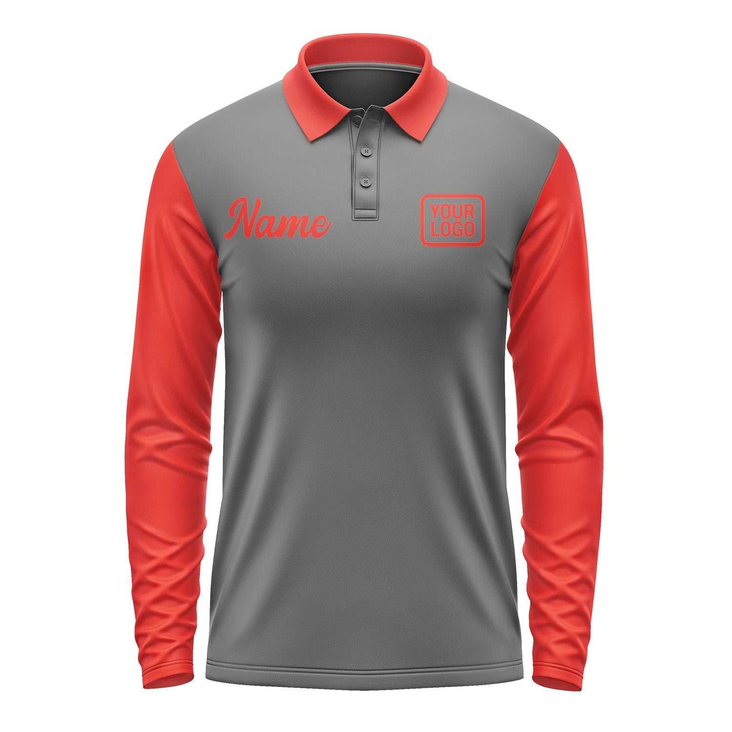 Custom Dark Grey Orange Red Long Sleeve Polo Shirt Pl201212B112