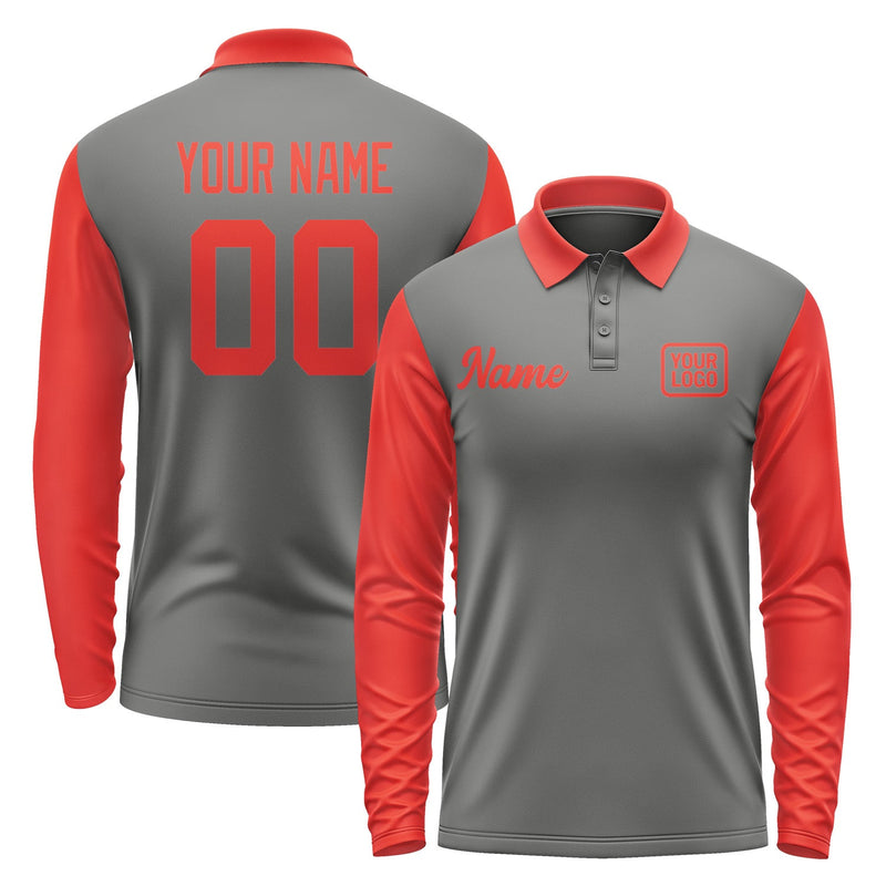 Custom Dark Grey Orange Red Long Sleeve Polo Shirt Pl201212B112