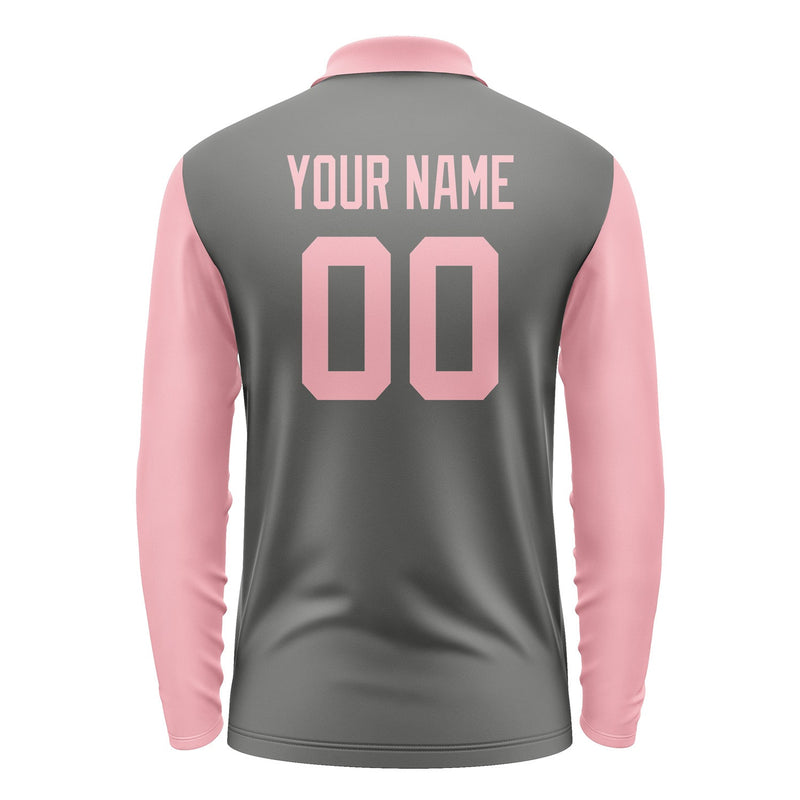 Custom Dark Grey Light Pink Long Sleeve Polo Shirt Pl202121B121