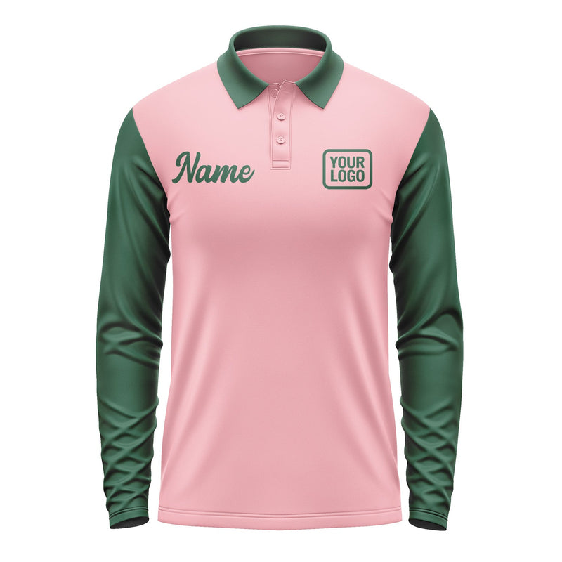 Custom Light Pink Green Long Sleeve Polo Shirt Pl210505B105