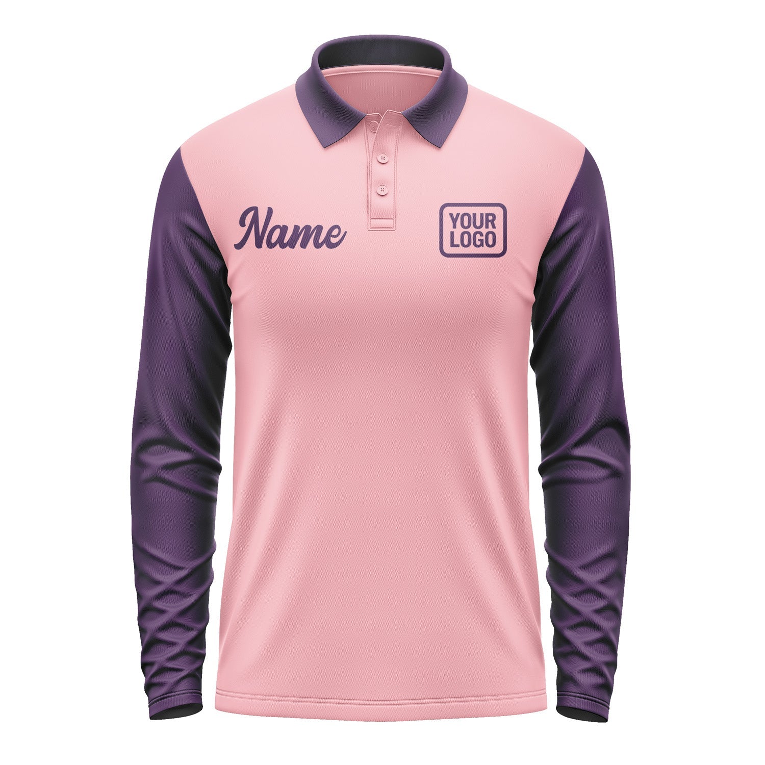 Custom Light Pink Purple Long Sleeve Polo Shirt Pl210707B107