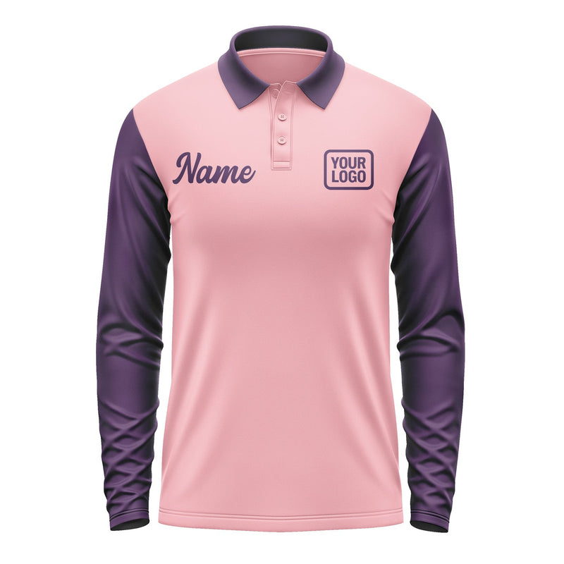 Custom Light Pink Purple Long Sleeve Polo Shirt Pl210707B107