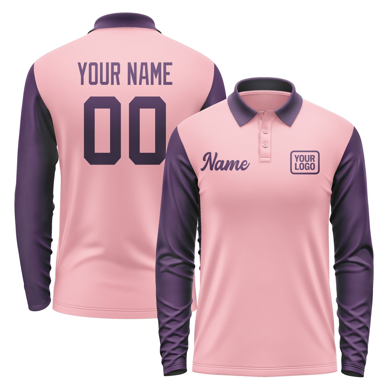 Custom Light Pink Purple Long Sleeve Polo Shirt Pl210707B107