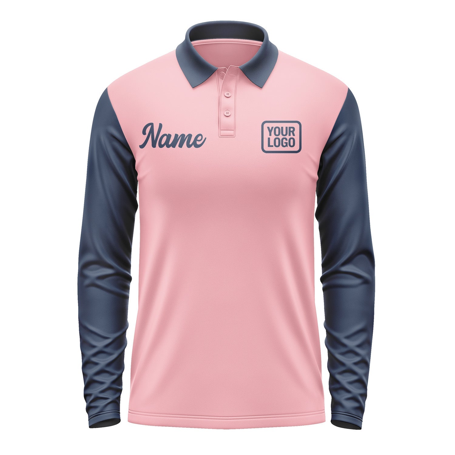 Custom Light Pink Blue Long Sleeve Polo Shirt Pl211010B110