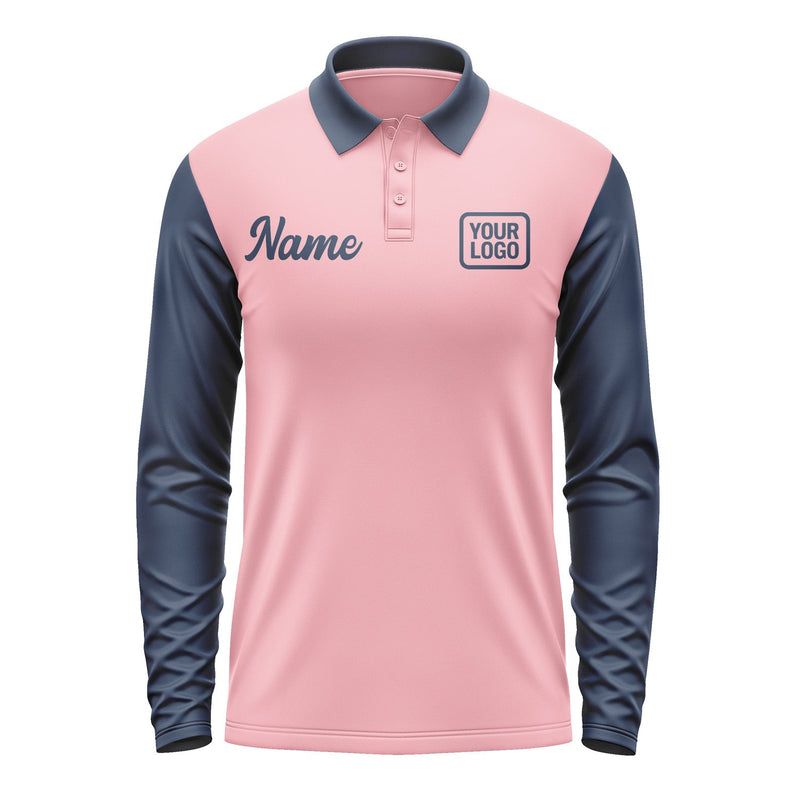 Custom Light Pink Blue Long Sleeve Polo Shirt Pl211010B110