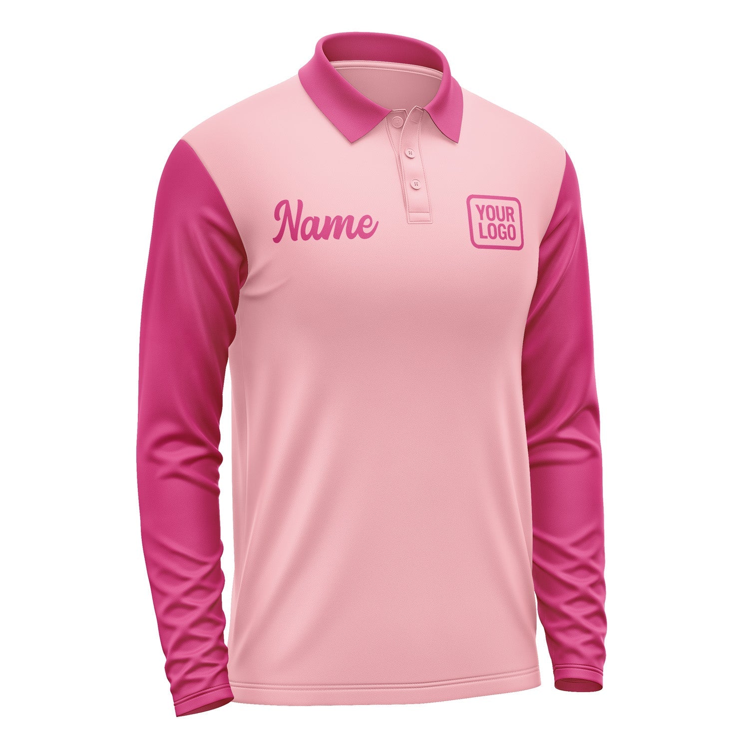 Custom Light Pink Pink Long Sleeve Polo Shirt Pl211313B113