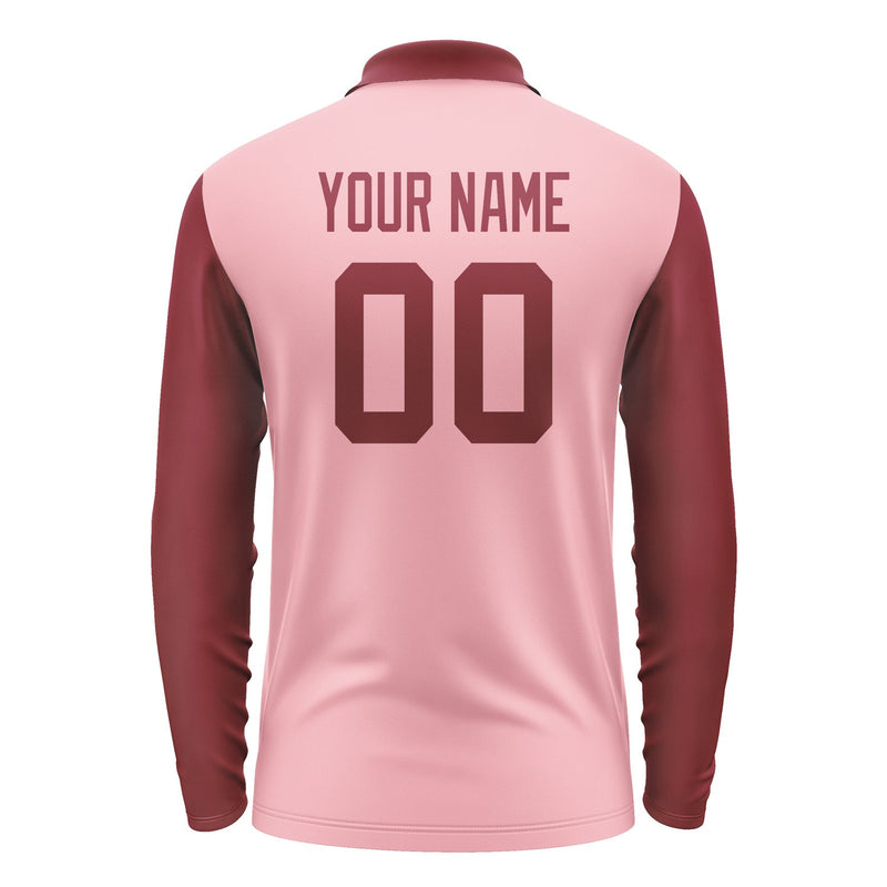 Custom Light Pink Crimson Red Long Sleeve Polo Shirt Pl211515B115