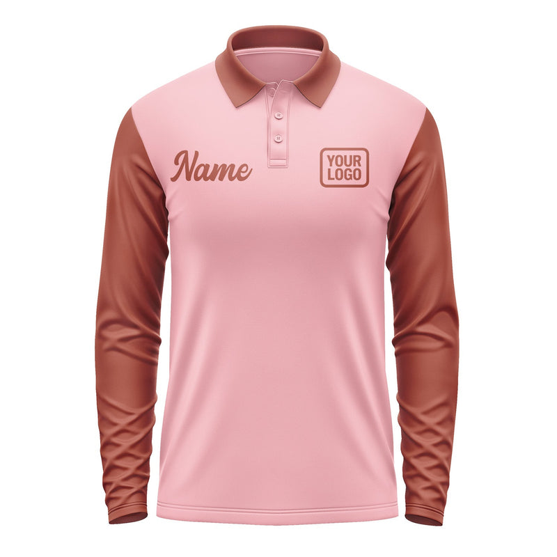 Custom Light Pink Coral Red Long Sleeve Polo Shirt Pl211616B116