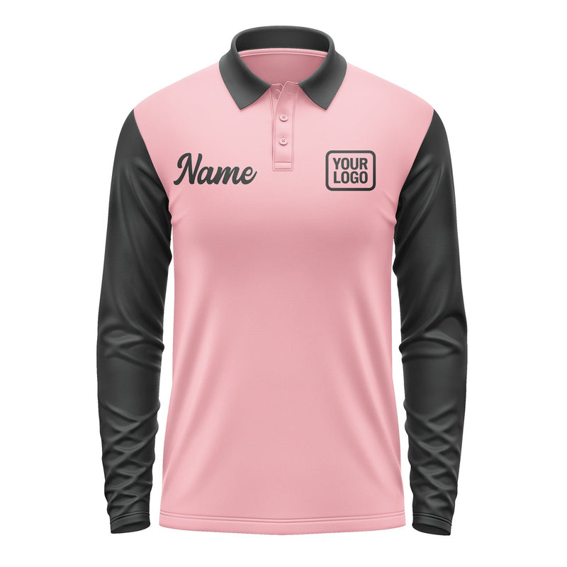 Custom Light Pink Black Long Sleeve Polo Shirt Pl211717B117