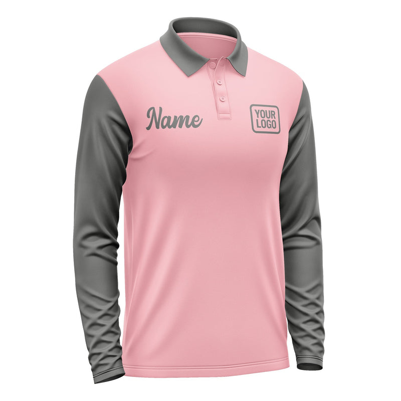 Custom Light Pink Dark Grey Long Sleeve Polo Shirt Pl212020B120