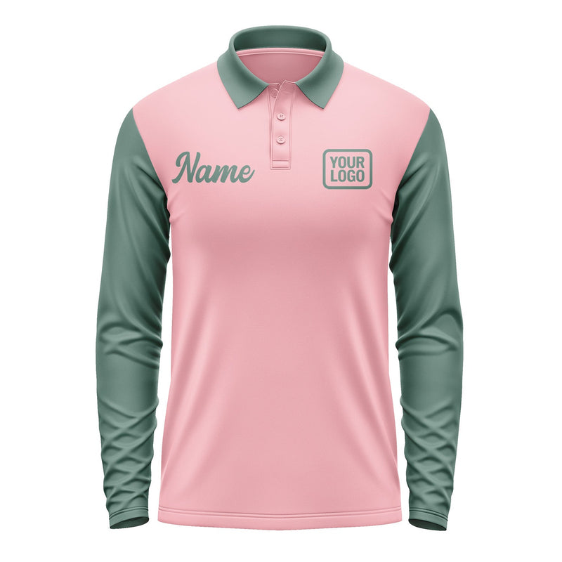 Custom Light Pink Blue Green Long Sleeve Polo Shirt Pl212727B127