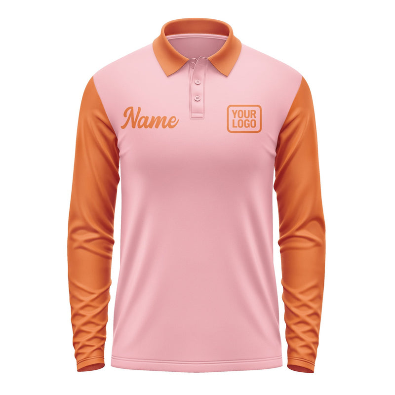 Custom Light Pink Orange Long Sleeve Polo Shirt Pl212828B128