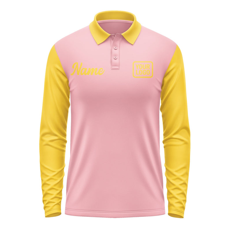 Custom Light Pink Gold Long Sleeve Polo Shirt Pl213030B130
