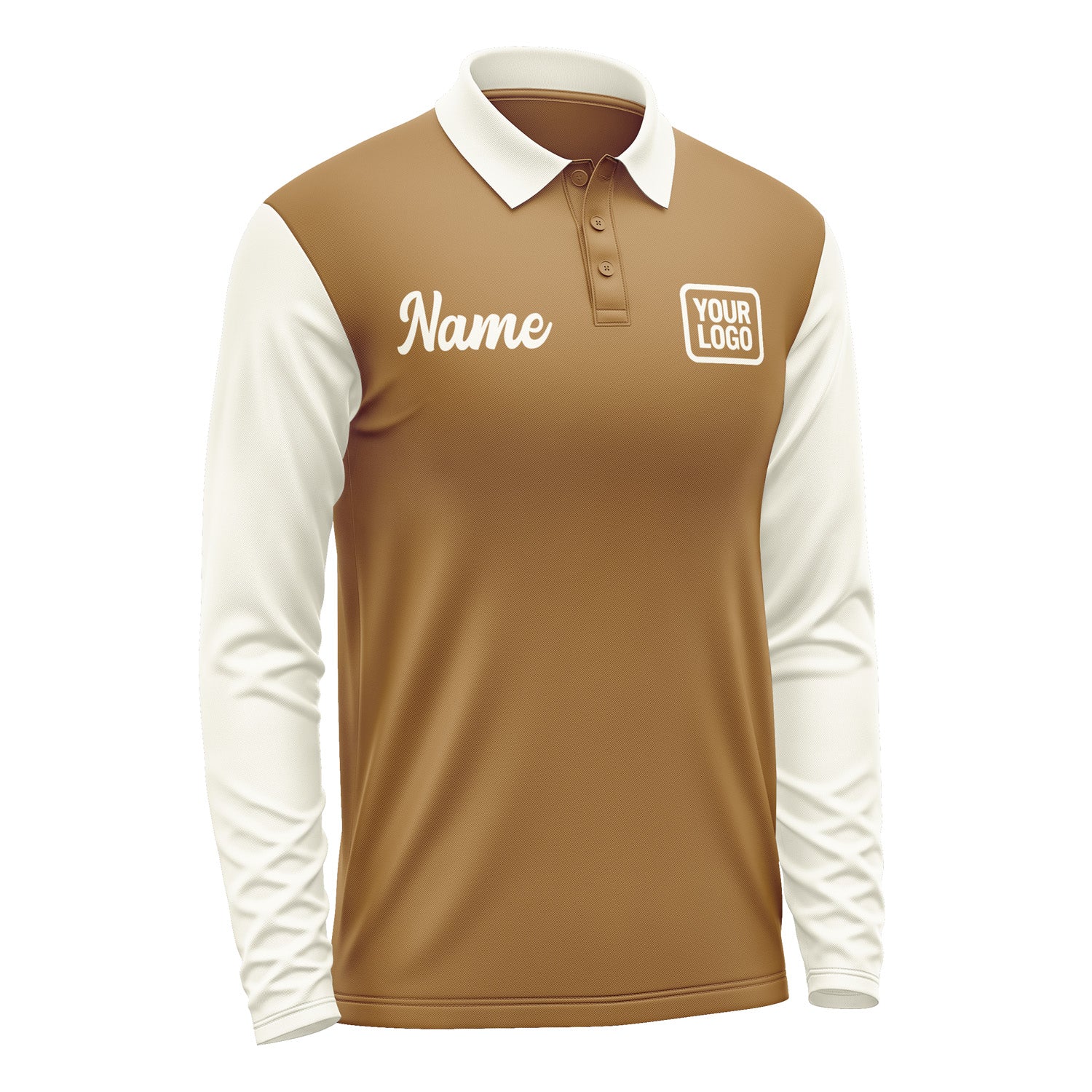 Custom Khaki Cream Long Sleeve Polo Shirt Pl220303B103