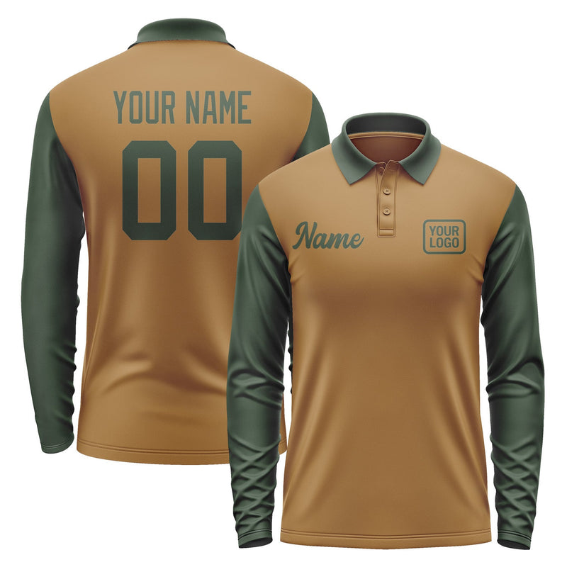 Custom Khaki Dark Green Long Sleeve Polo Shirt Pl220606B106
