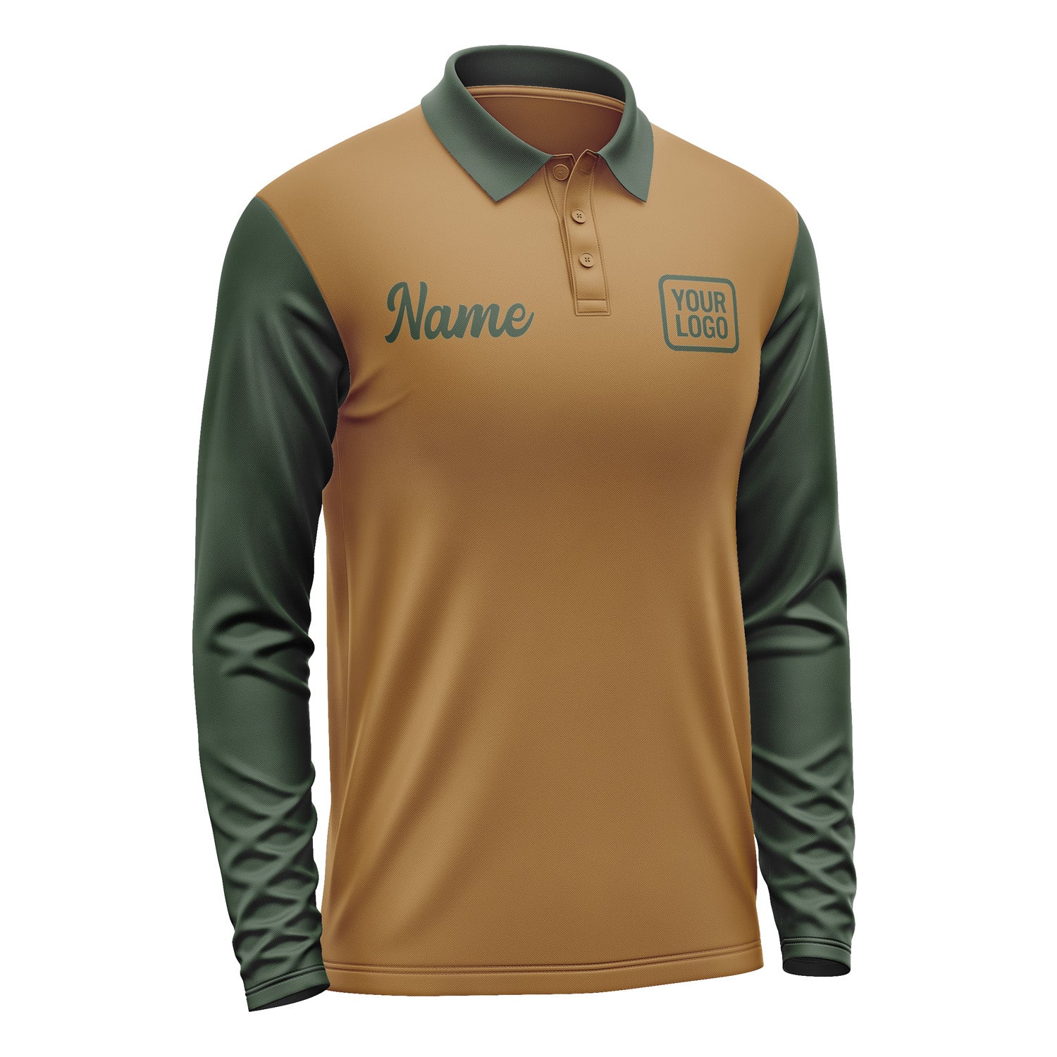 Custom Khaki Dark Green Long Sleeve Polo Shirt Pl220606B106