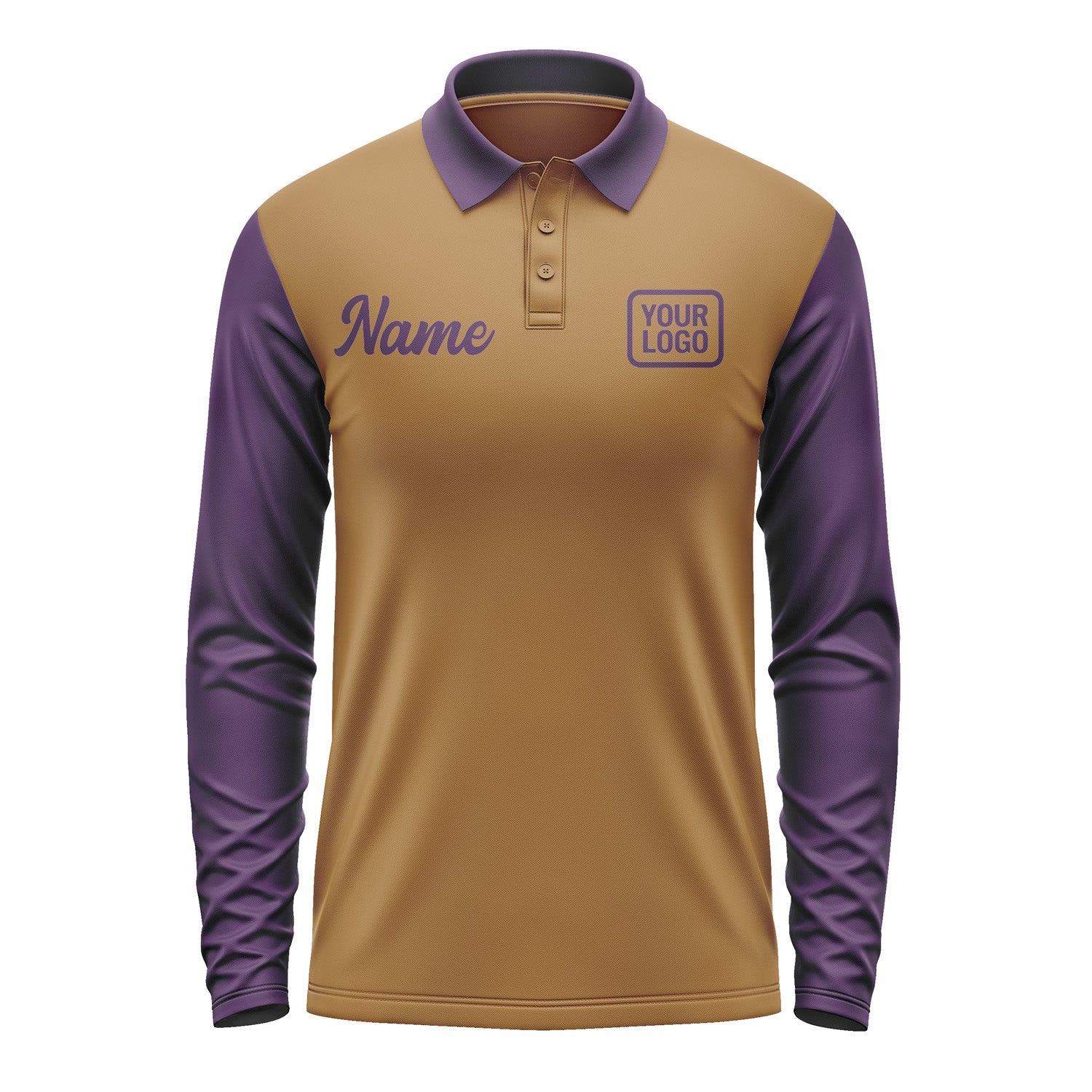 Custom Khaki Purple Long Sleeve Polo Shirt Pl220707B107