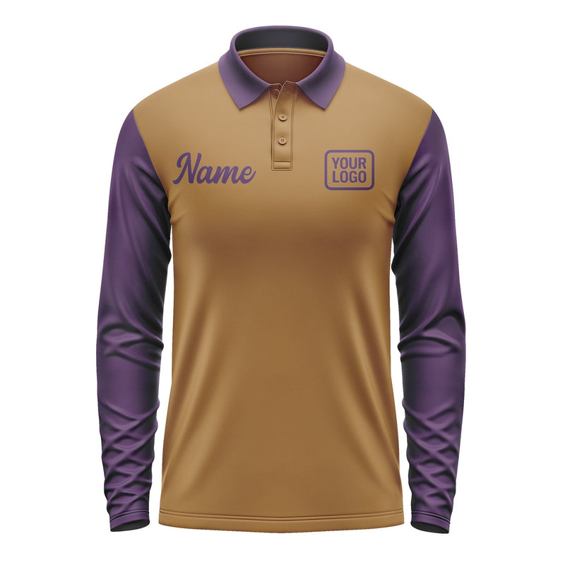 Custom Khaki Purple Long Sleeve Polo Shirt Pl220707B107