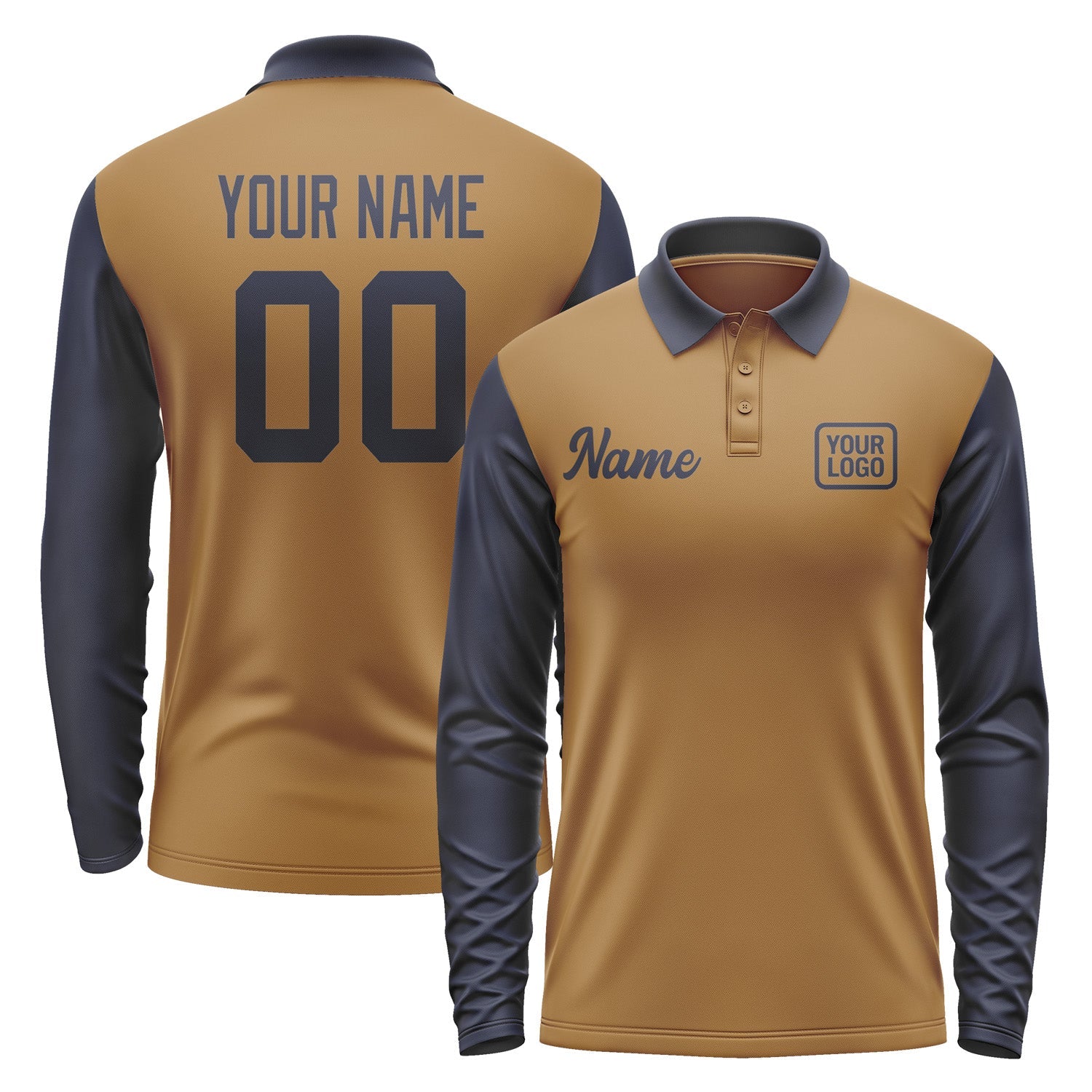 Custom Khaki Navy Long Sleeve Polo Shirt Pl221111B111