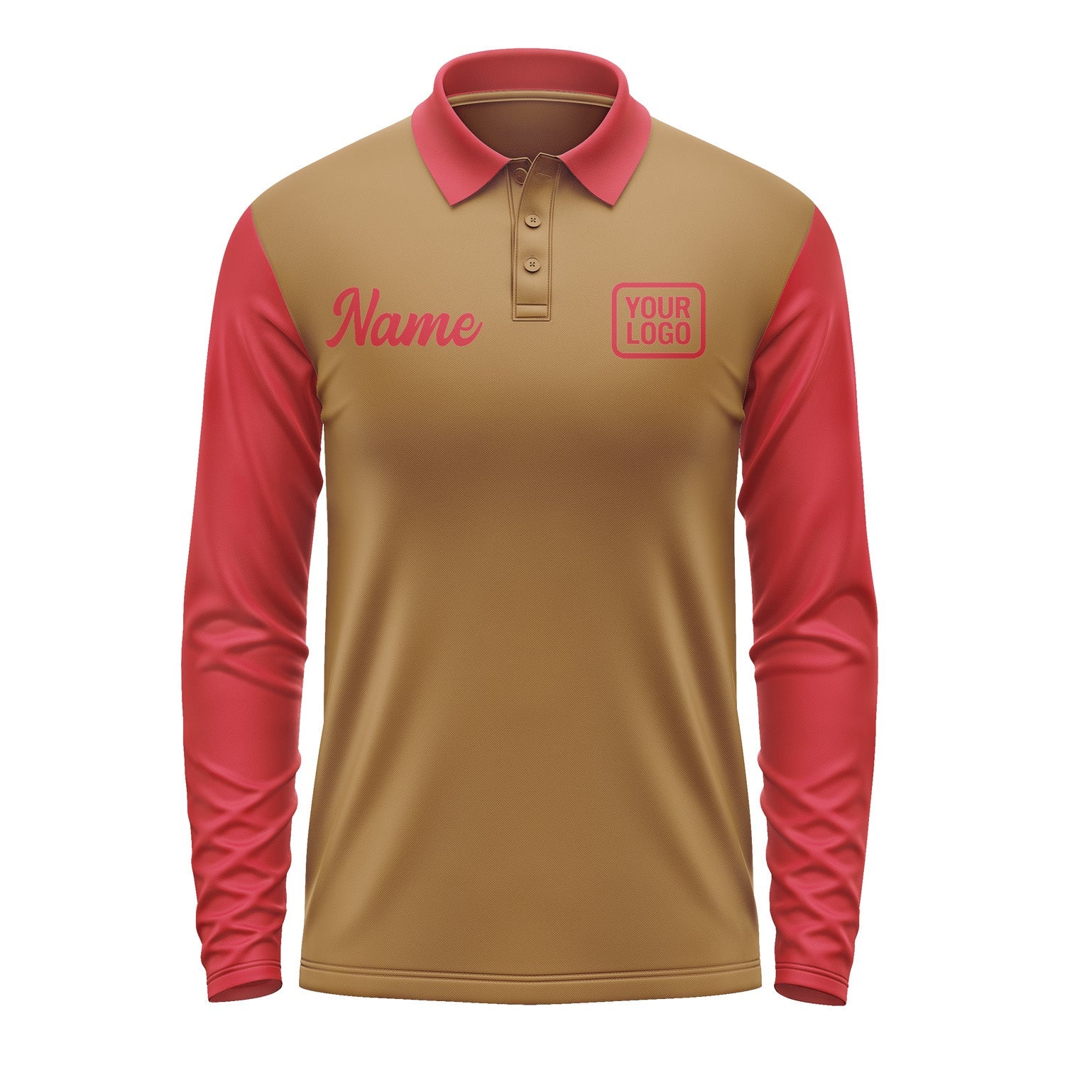 Custom Khaki Red Long Sleeve Polo Shirt Pl221414B114