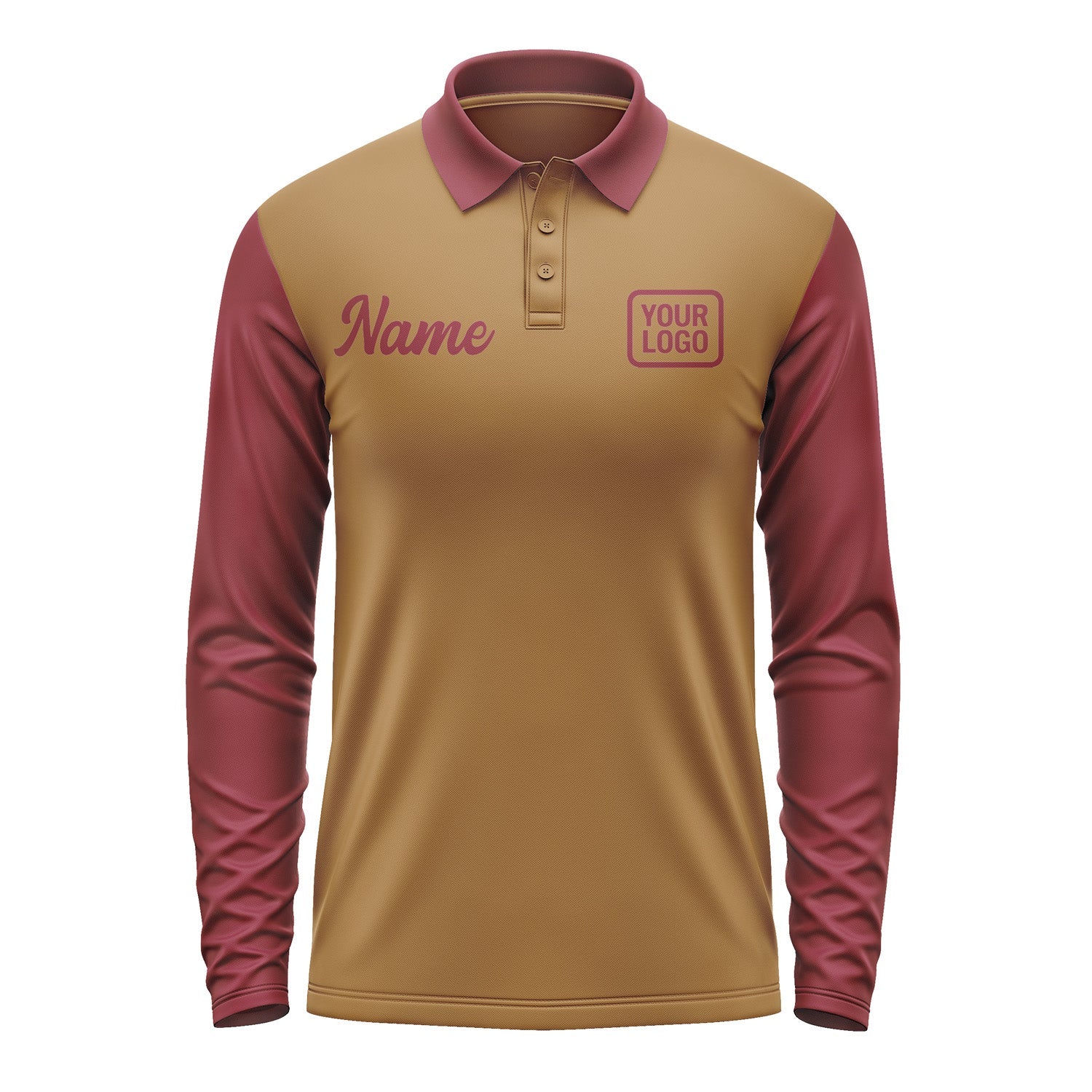 Custom Khaki Crimson Red Long Sleeve Polo Shirt Pl221515B115