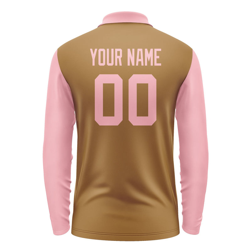 Custom Khaki Light Pink Long Sleeve Polo Shirt Pl222121B121