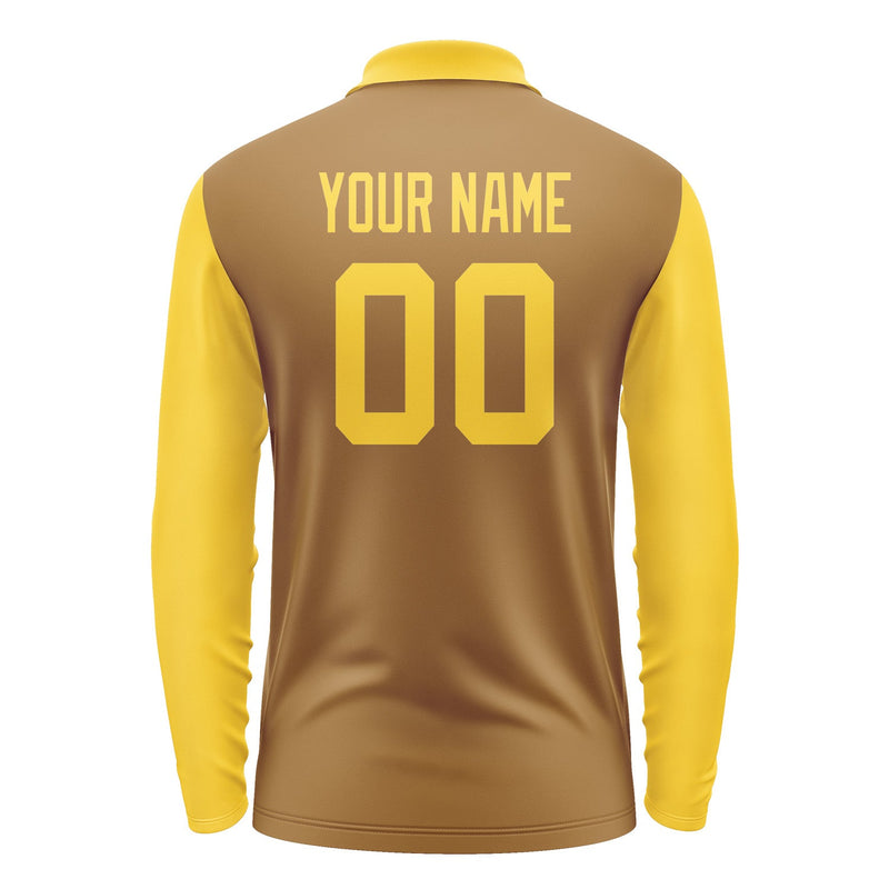 Custom Khaki Gold Long Sleeve Polo Shirt Pl223030B130