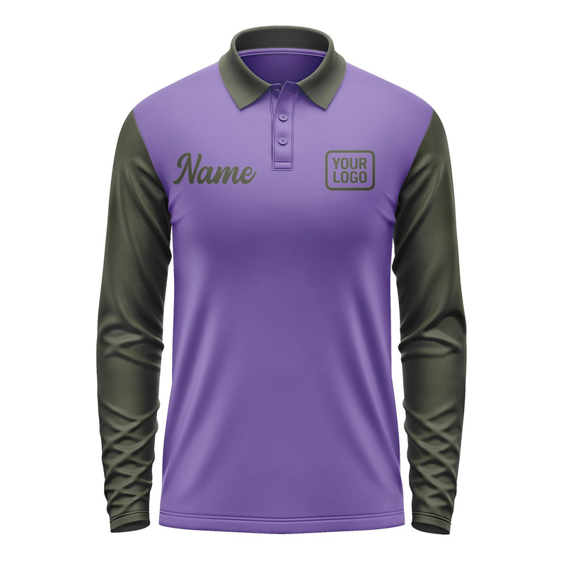 Custom Light Purple Olive Long Sleeve Polo Shirt Pl230202B102