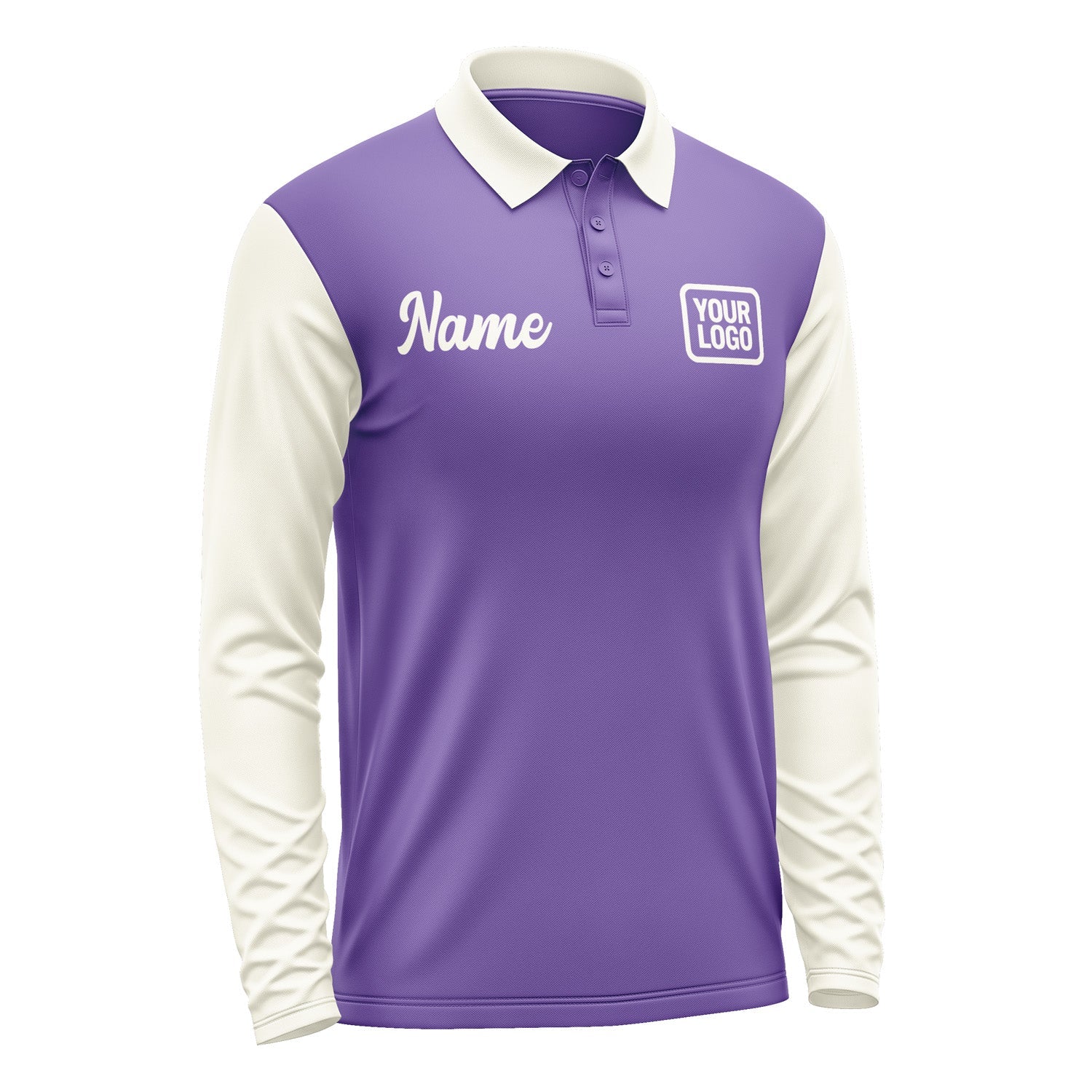 Custom Light Purple Cream Long Sleeve Polo Shirt Pl230303B103