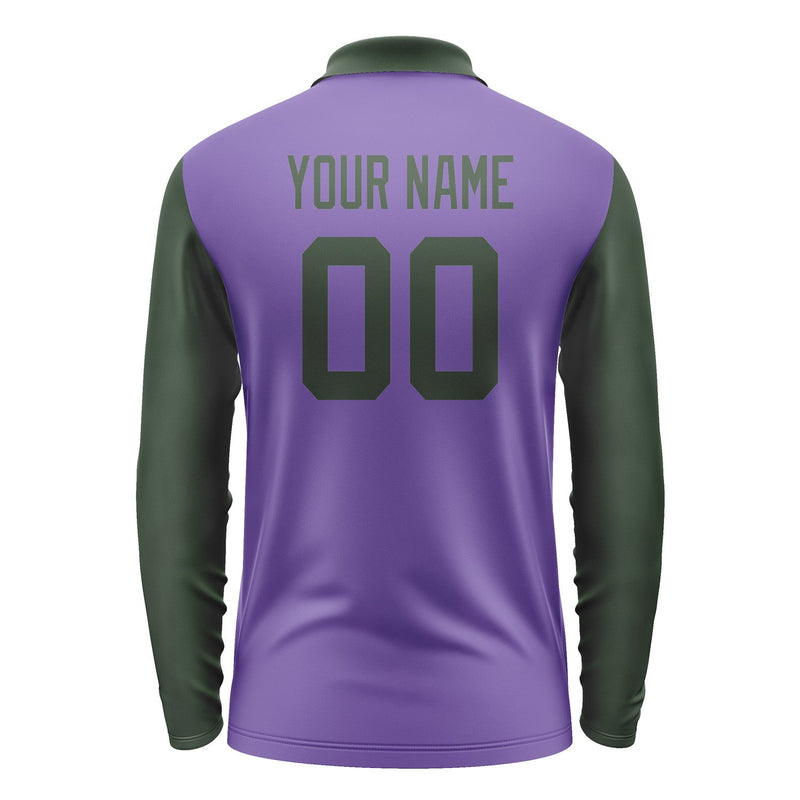 Custom Light Purple Dark Green Long Sleeve Polo Shirt Pl230606B106
