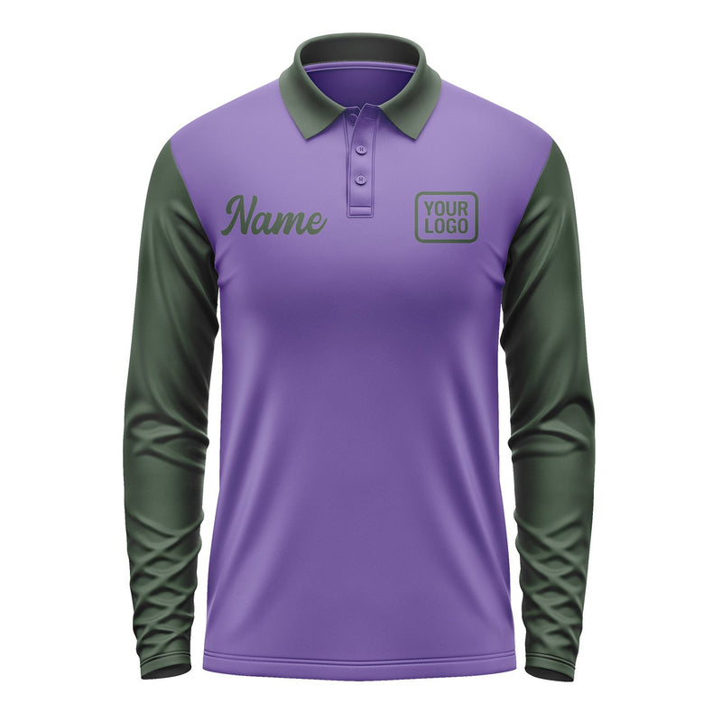 Custom Light Purple Dark Green Long Sleeve Polo Shirt Pl230606B106