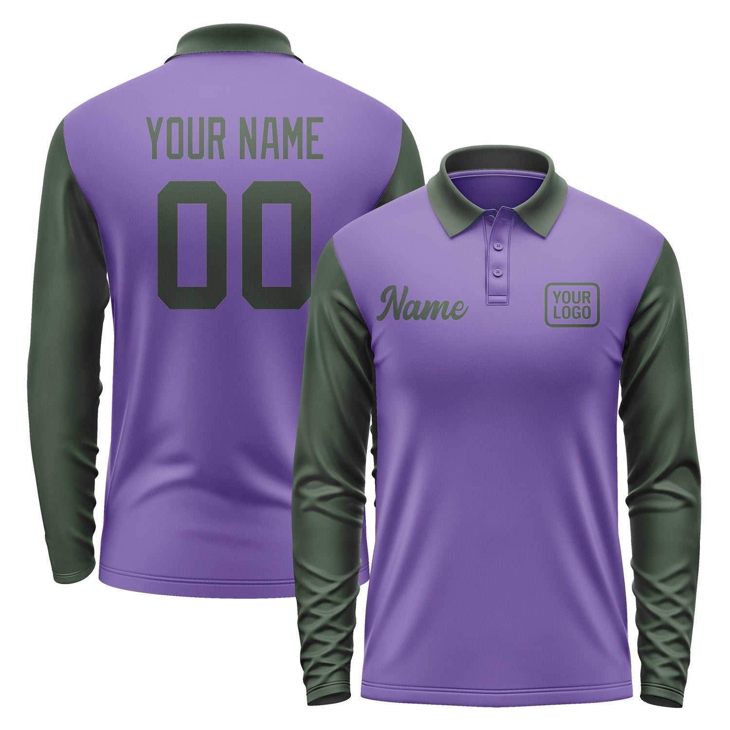 Custom Light Purple Dark Green Long Sleeve Polo Shirt Pl230606B106