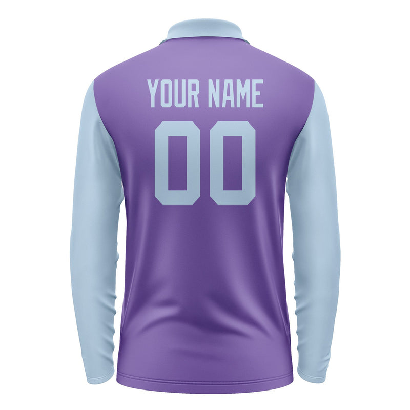 Custom Light Purple Light Blue Long Sleeve Polo Shirt Pl230808B108