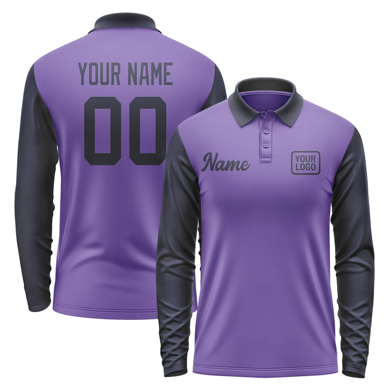 Custom Light Purple Navy Long Sleeve Polo Shirt Pl231111B111