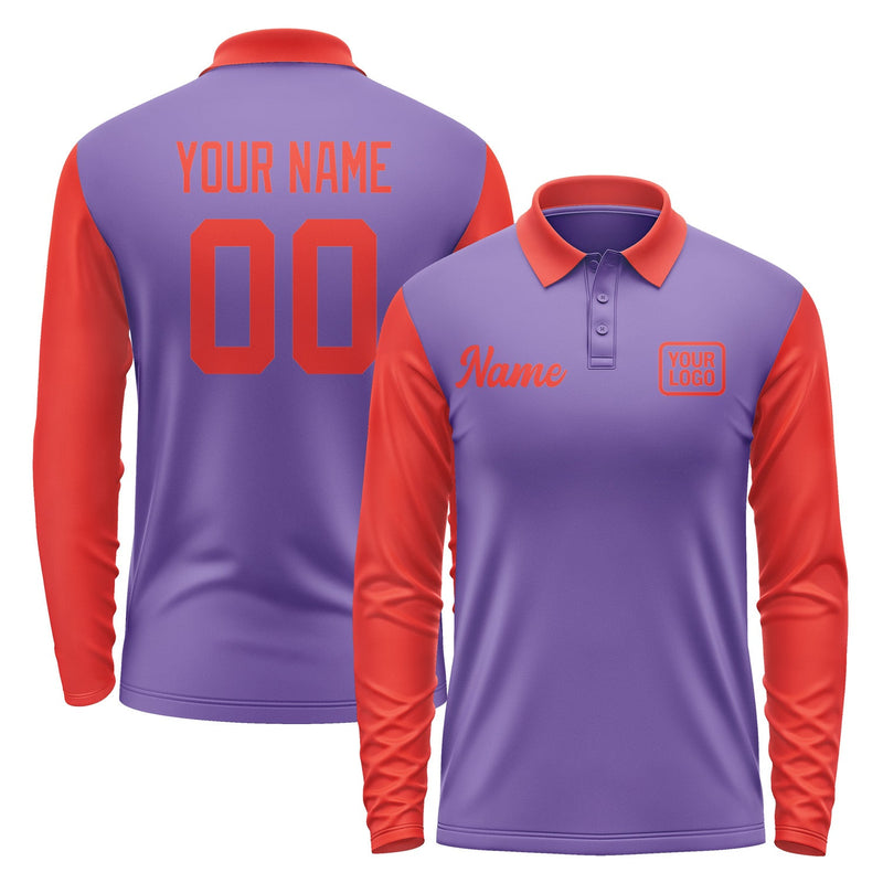 Custom Light Purple Orange Red Long Sleeve Polo Shirt Pl231212B112