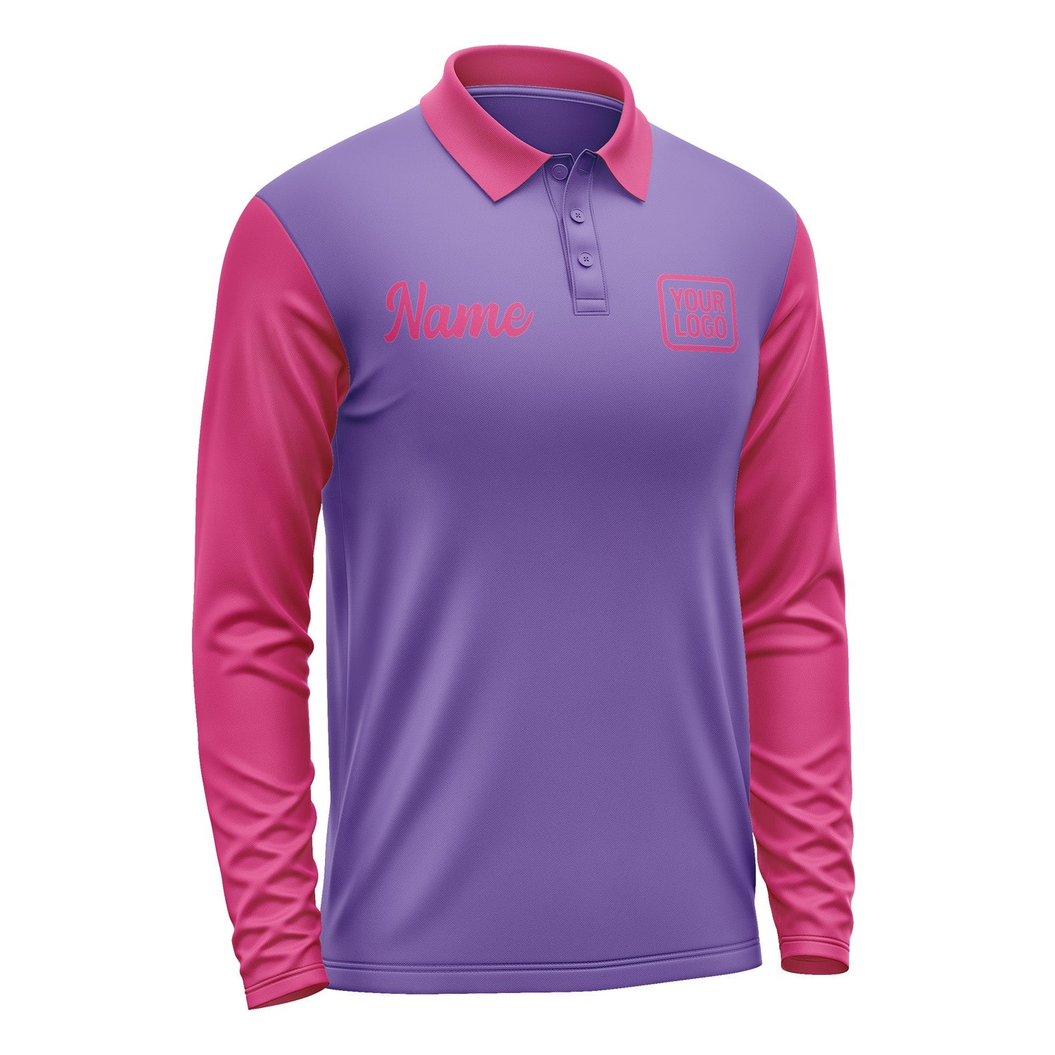 Custom Light Purple Pink Long Sleeve Polo Shirt Pl231313B113
