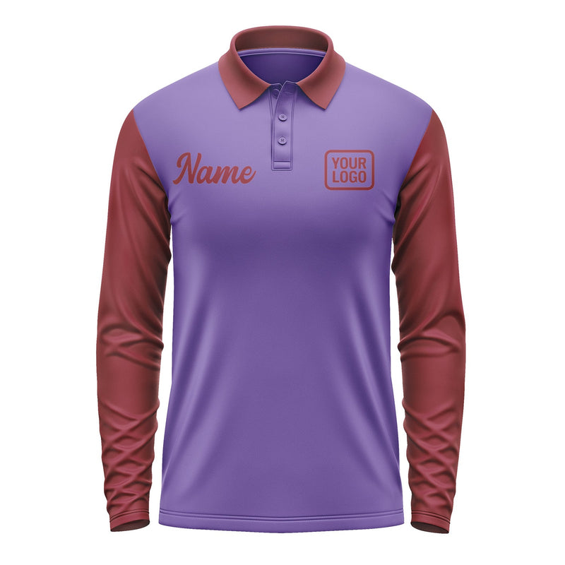 Custom Light Purple Crimson Red Long Sleeve Polo Shirt Pl231515B115