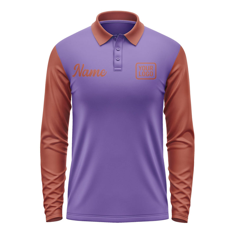Custom Light Purple Coral Red Long Sleeve Polo Shirt Pl231616B116