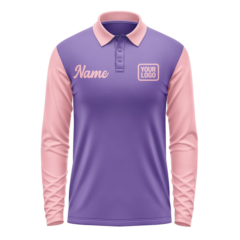 Custom Light Purple Light Pink Long Sleeve Polo Shirt Pl232121B121