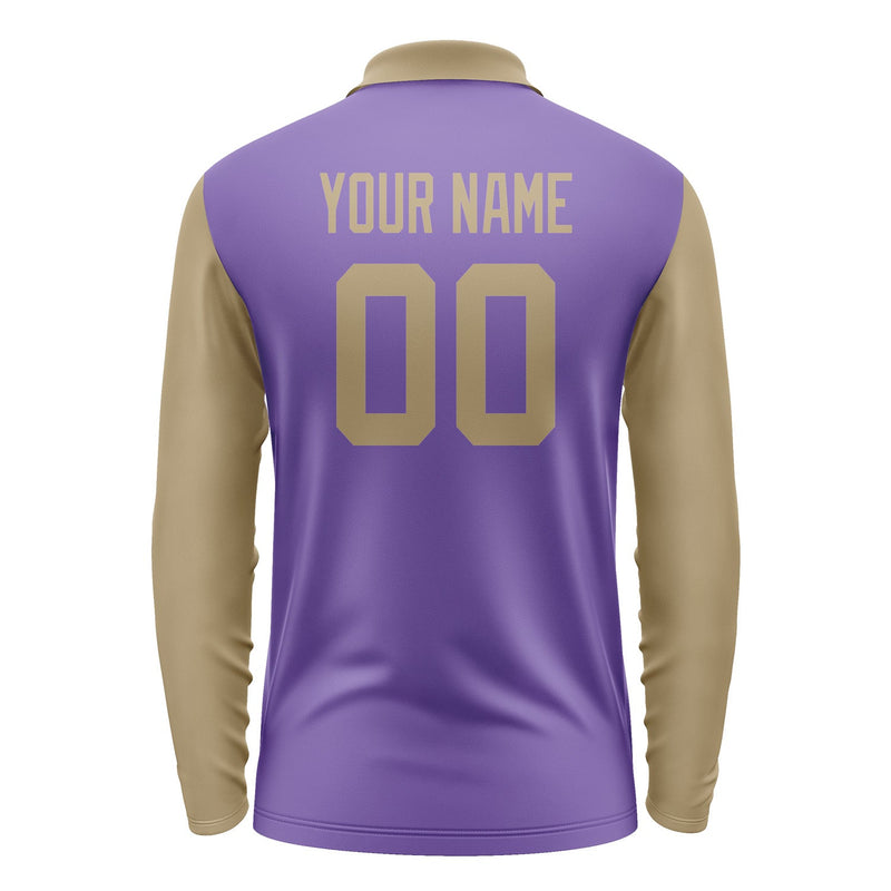 Custom Light Purple Light Khaki Long Sleeve Polo Shirt Pl232525B125