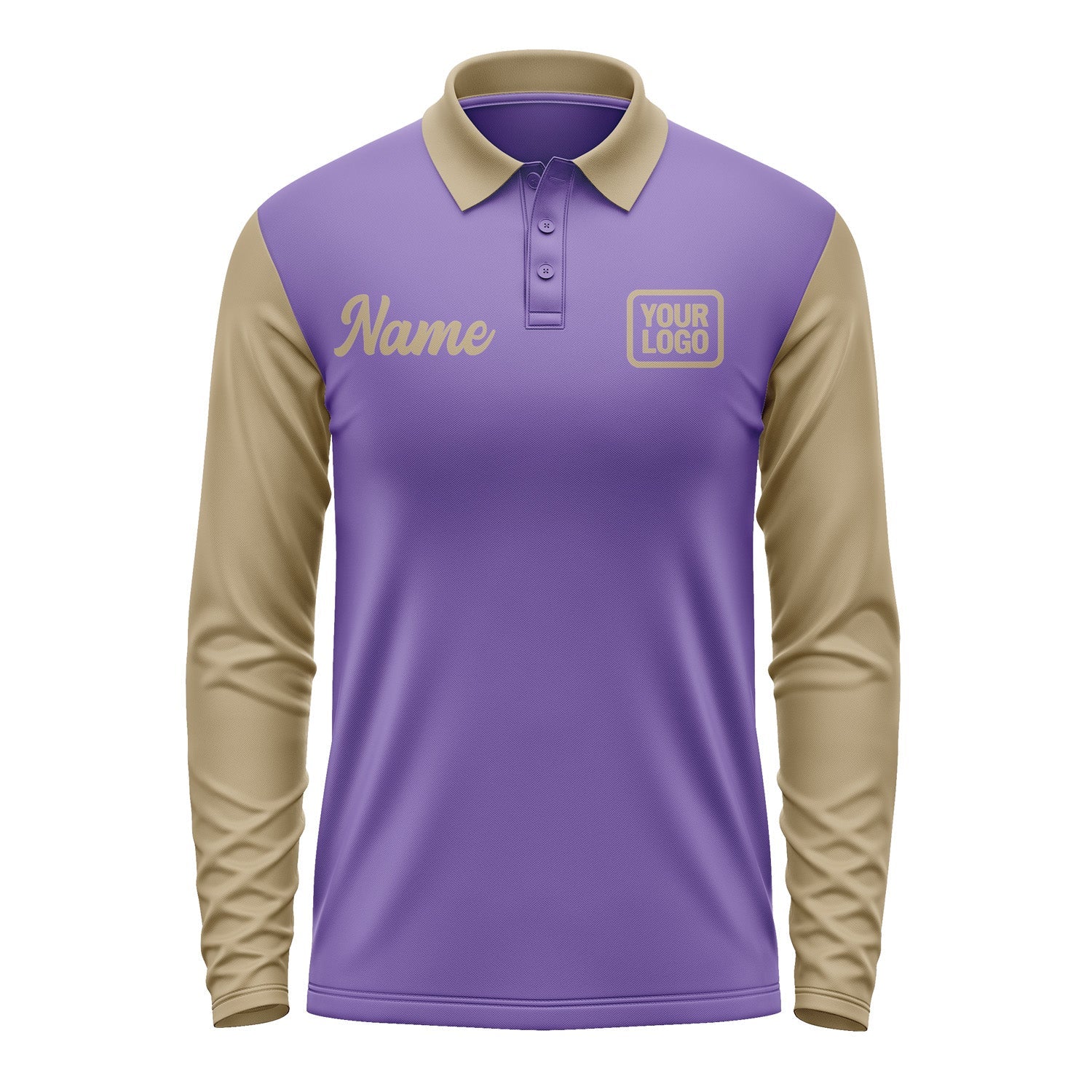Custom Light Purple Light Khaki Long Sleeve Polo Shirt Pl232525B125