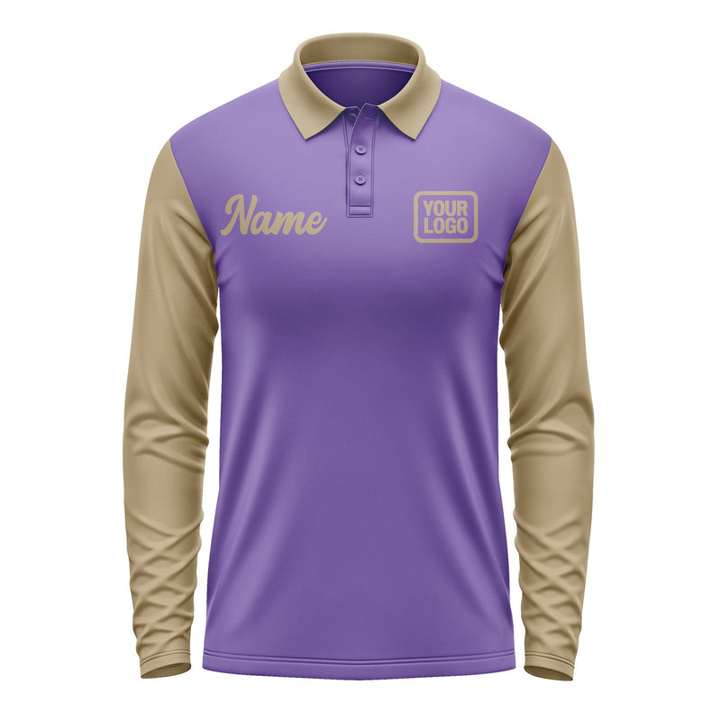 Custom Light Purple Light Khaki Long Sleeve Polo Shirt Pl232525B125